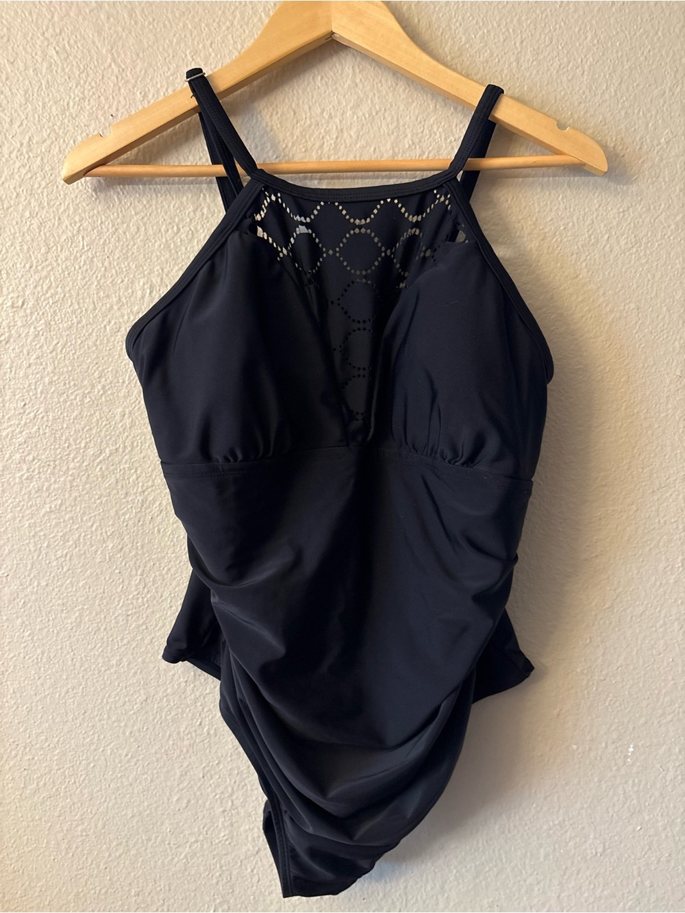 Ava & Viv Black One Piece Swimsuit 18W Mesh Crochet High Neck Plus Size